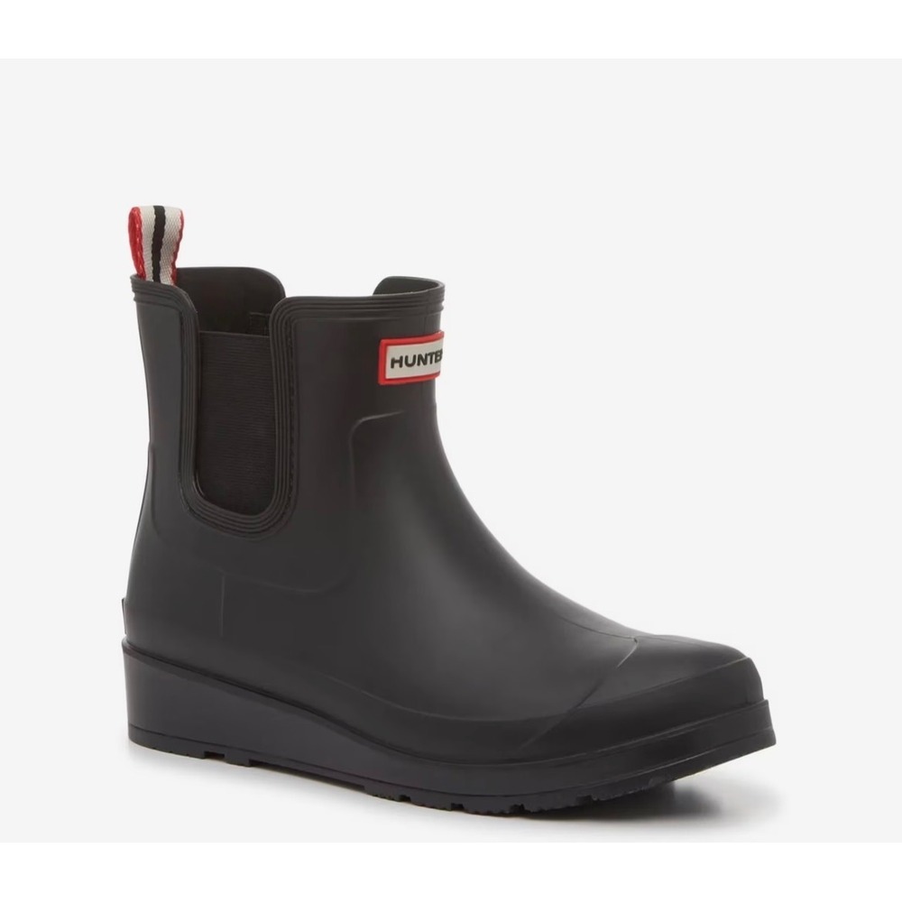 Hunter Tabitha Black Matte Wedge Chelsea Rain Boots HWTABITHA-T Women US 6M NWOB